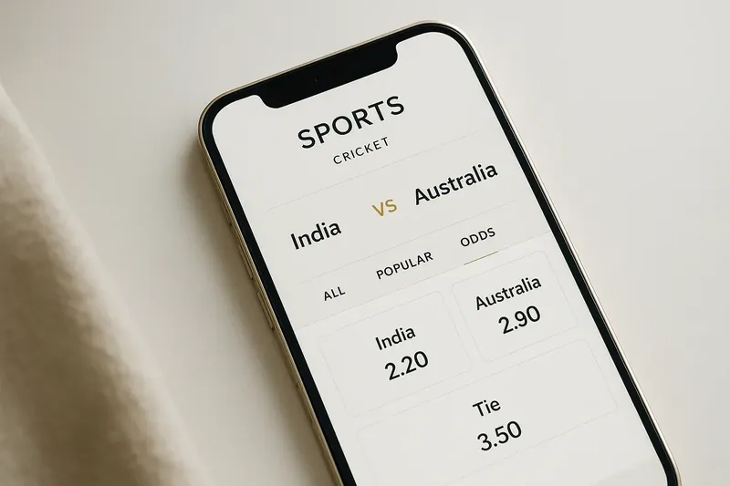 Modern sports betting app mockup showing cricket match odds on phone